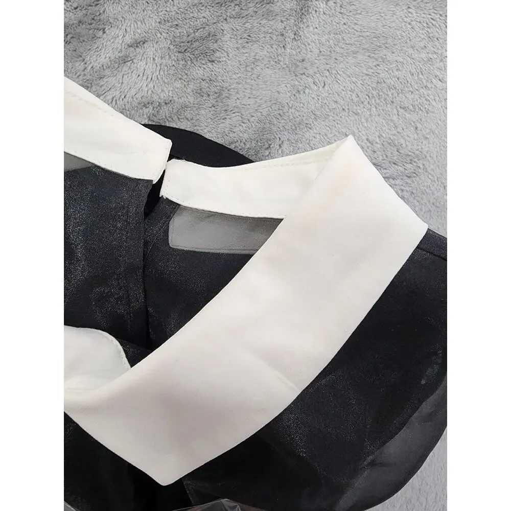 Betsey Johnson Sleeveless Collared Sheer‎ Midi Dress Size 10 Black White Party - Picture 2 of 10